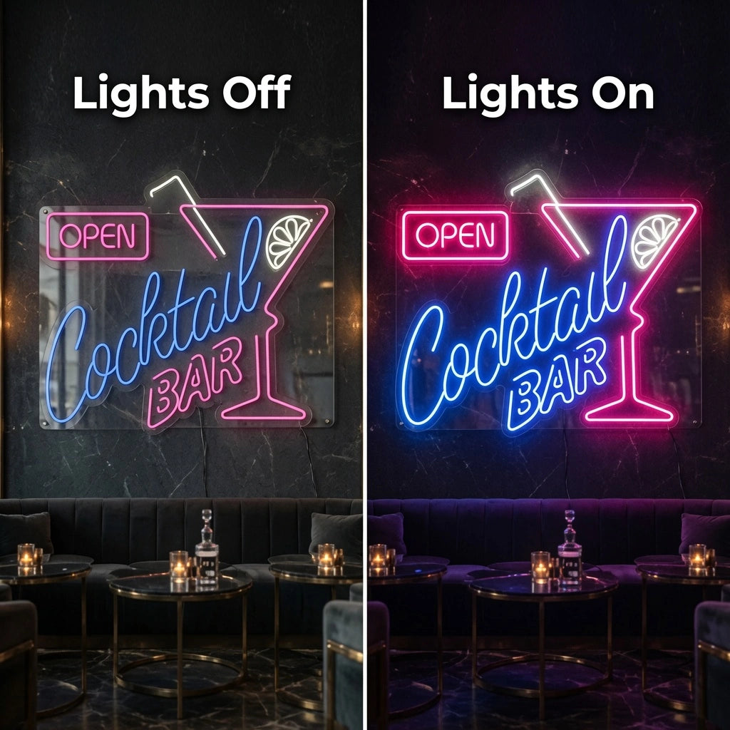 Open Business LED Neon Sign Wall Decor Wall Decor Wall Art - 06 Day Night Comparison