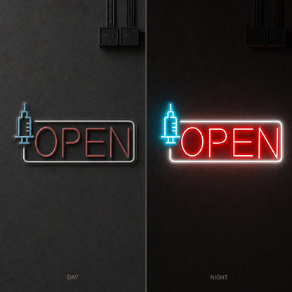 Open Business Wall Decor LED Neon Sign Garage Man Cave Neon Sign day and night comparison