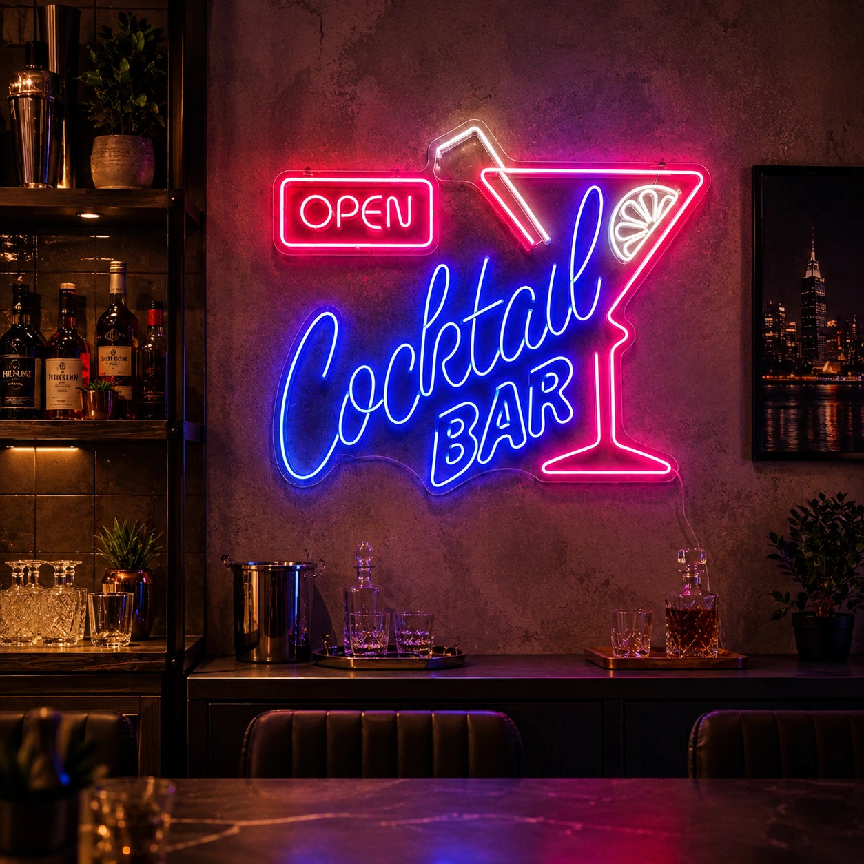 Open Cocktail Bar LED Neon Sign - 02 High-Converting Product Image