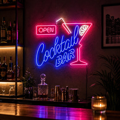 Open Cocktail Bar LED Neon Sign - 03 Real Lifestyle Scene