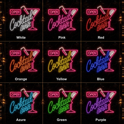 Open Cocktail Bar LED Neon Sign - 05 Color Grid