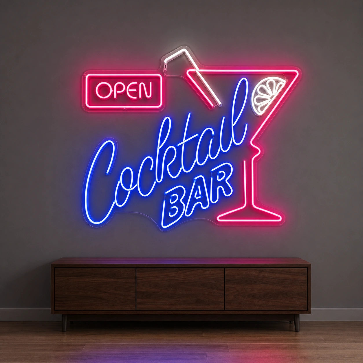 Open Cocktail Bar Man Cave LED Neon Sign size image
