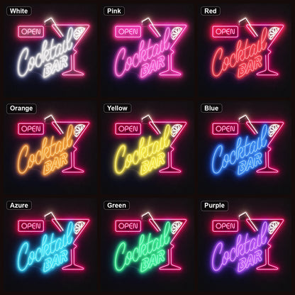 Open Cocktail Bar Man Cave LED Neon Sign color grid