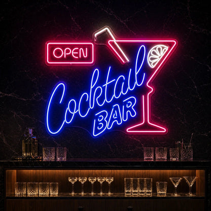 Open Cocktail Bar Man Cave LED Neon Sign - Shineneon
