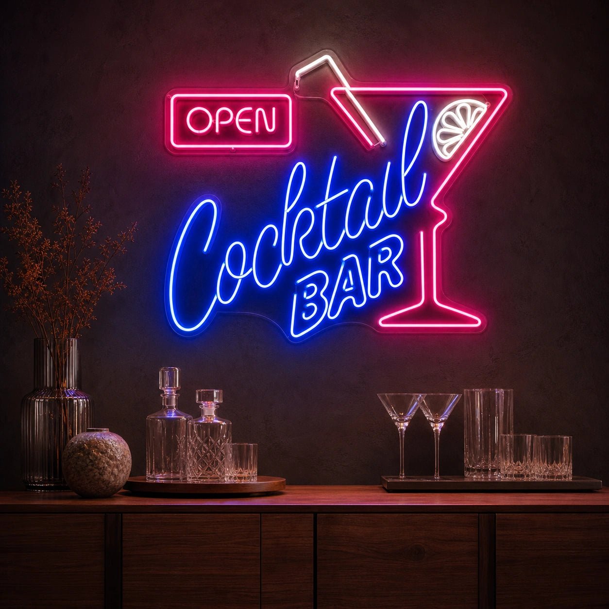 Open Cocktail Bar Man Cave LED Neon Sign - Shineneon