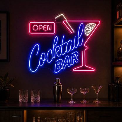 Open Cocktail Bar Man Cave LED Neon Sign Garage Man Cave Neon Sign real lifestyle scene