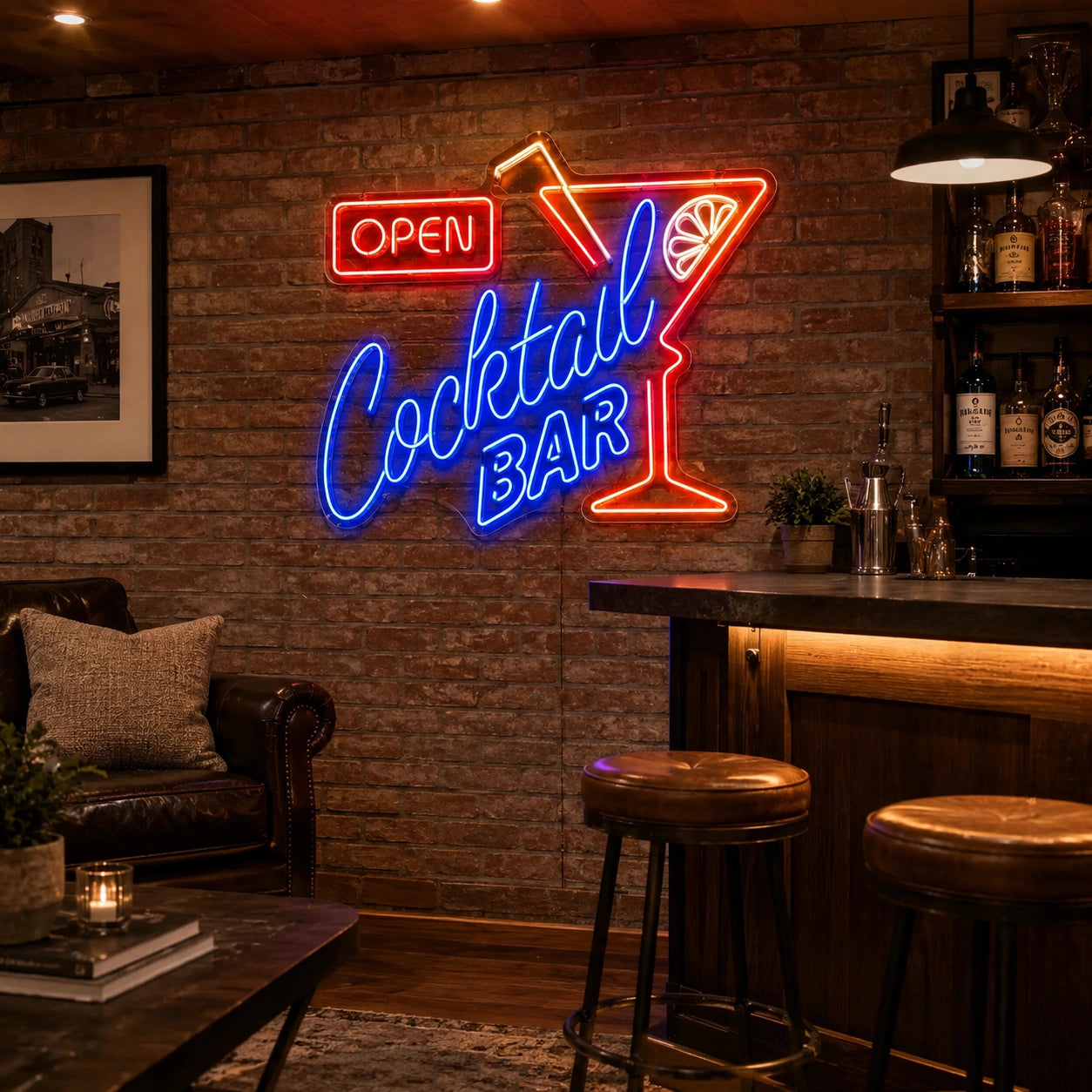 Open Cocktail Bar Neon Sign LED Neon Sign real lifestyle scene
