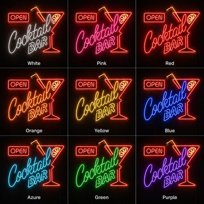 Open Cocktail Bar Neon Sign LED Neon Sign color grid