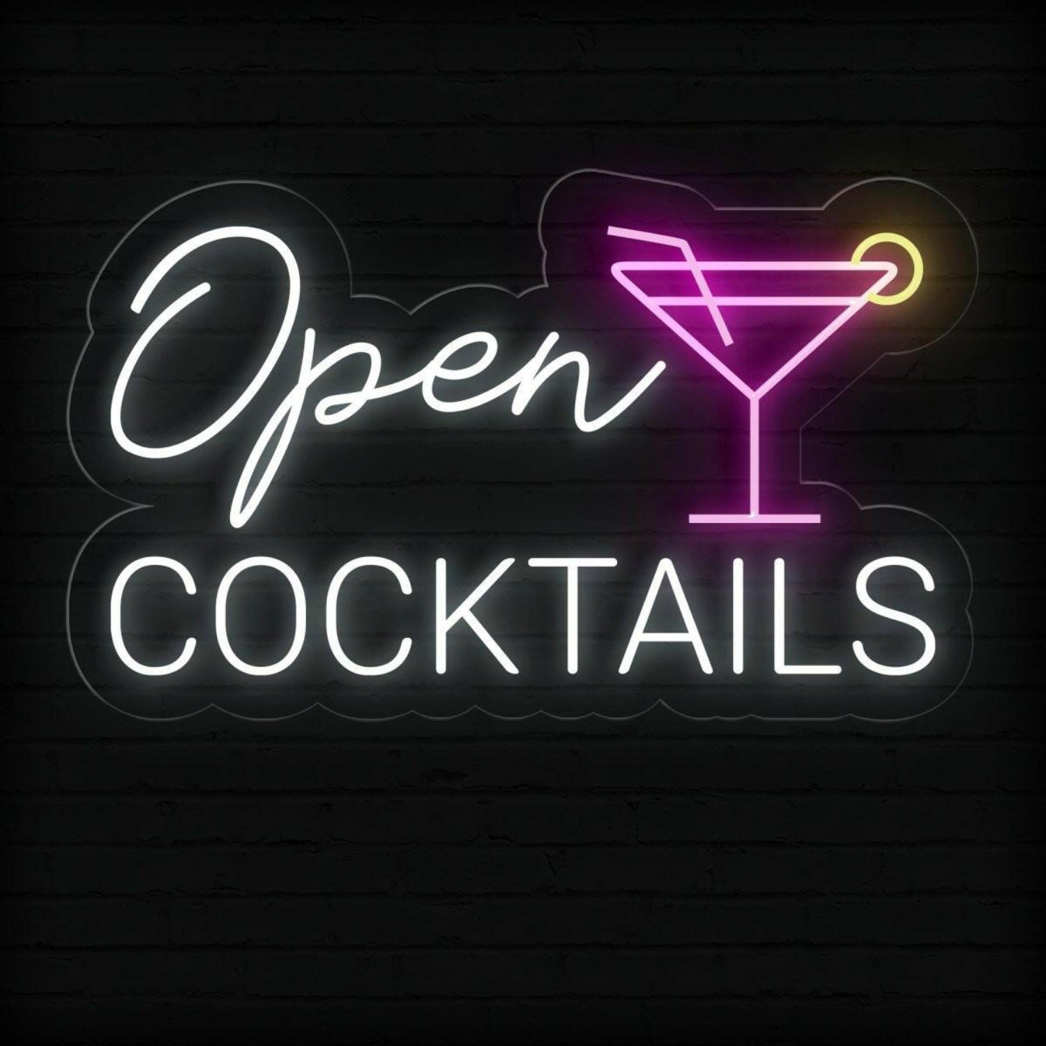 Open Cocktails Purple-Yellow Led Neon Sign For Bar Decor | Shineneon