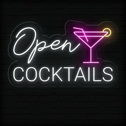 Open Cocktails Purple-Yellow Led Neon Sign For Bar Decor | Shineneon