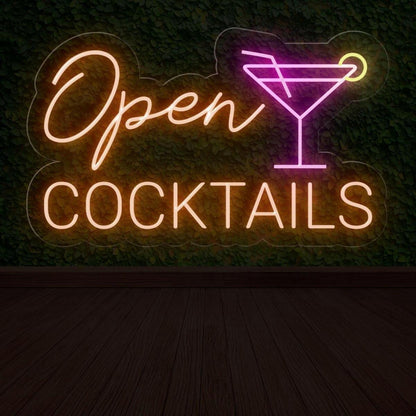 Open Cocktails Purple-Yellow Led Neon Sign For Bar Decor | Shineneon