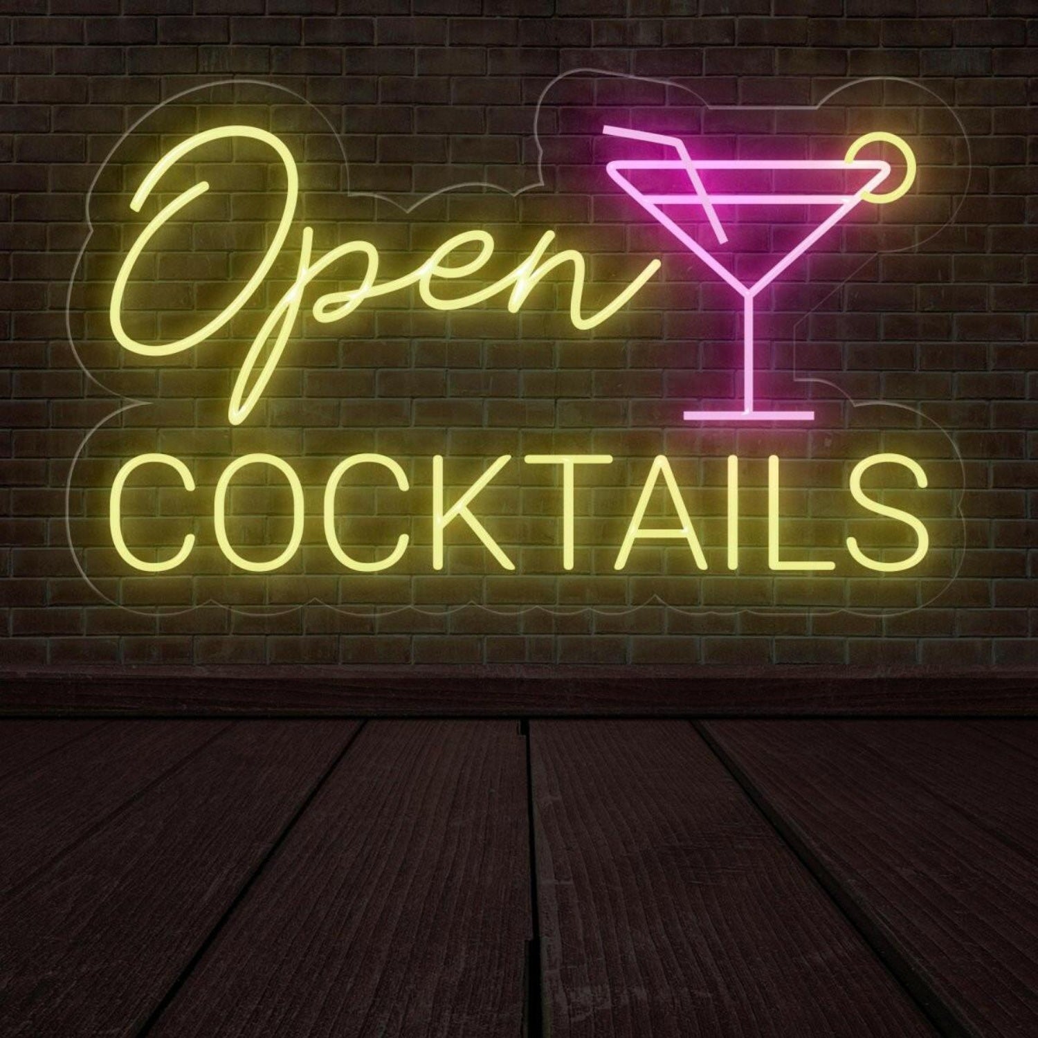 Open Cocktails Purple-Yellow Led Neon Sign For Bar Decor | Shineneon