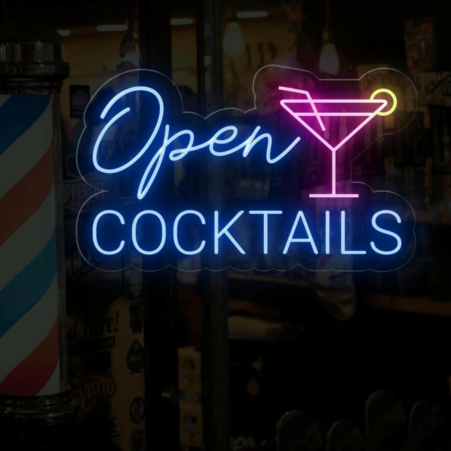 Open Cocktails Purple-Yellow Led Neon Sign For Bar Decor | Shineneon