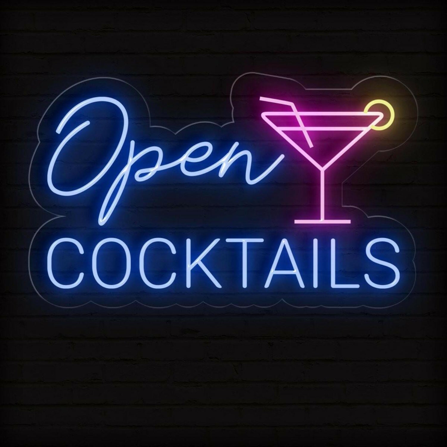 Open Cocktails Purple-Yellow Led Neon Sign For Bar Decor | Shineneon
