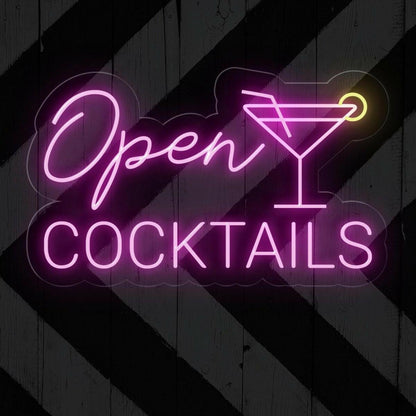 Open Cocktails Purple-Yellow Led Neon Sign For Bar Decor | Shineneon