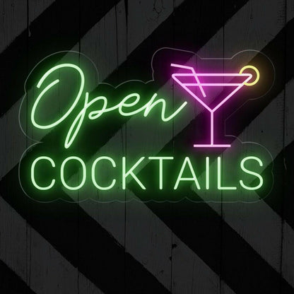 Open Cocktails Purple-Yellow Led Neon Sign For Bar Decor | Shineneon