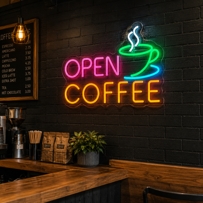 Open Coffee LED Neon Sign - 03 Real Lifestyle Scene