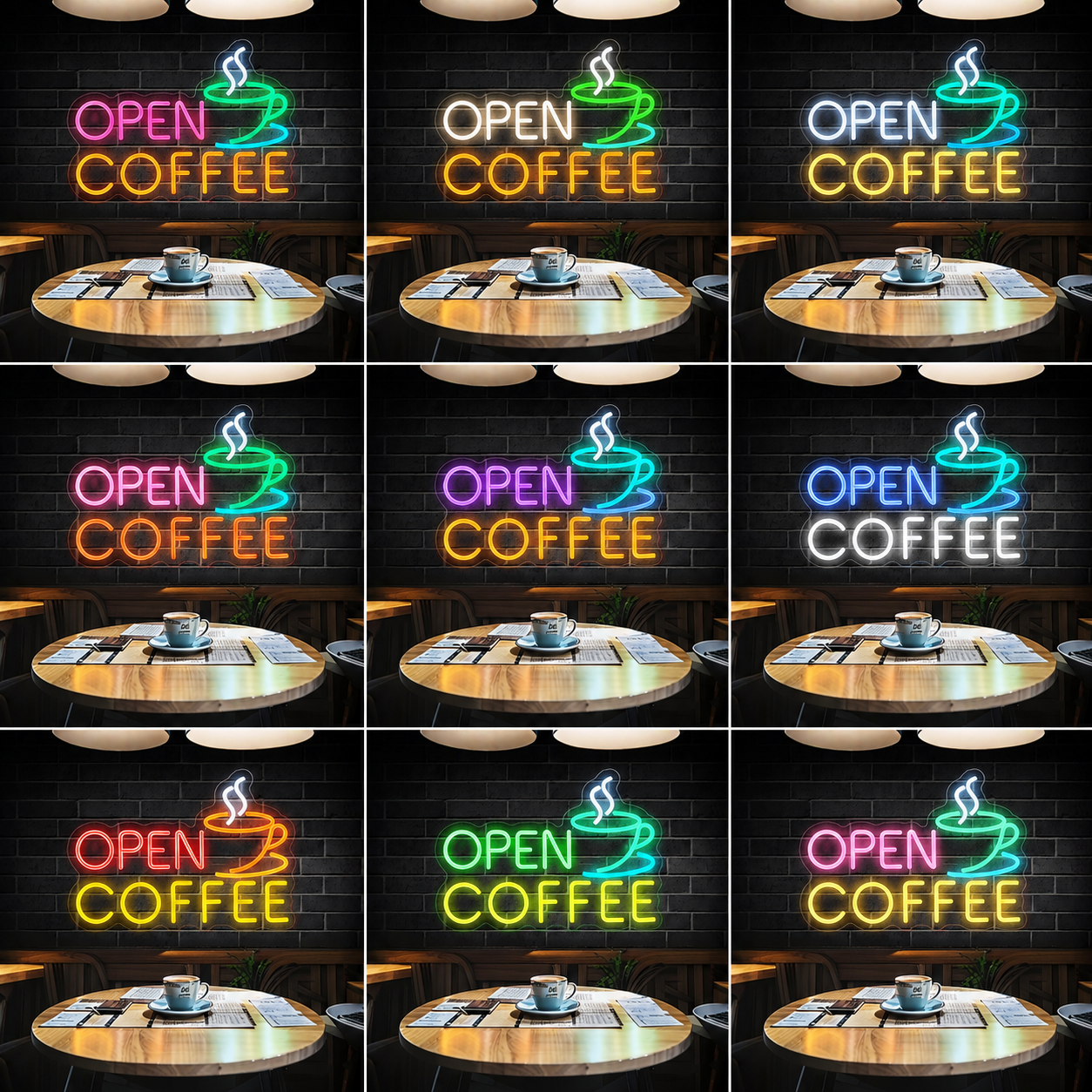 Open Coffee LED Neon Sign - 05 Color Grid