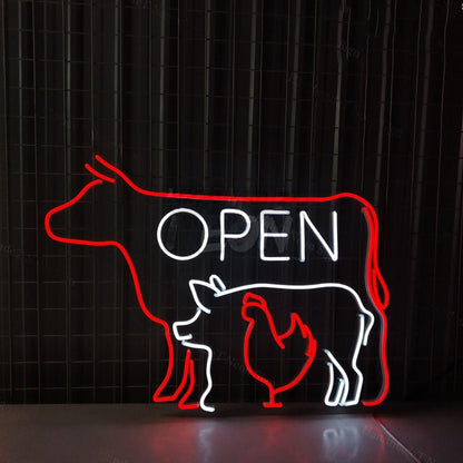 Open Cow Pig Chicken Meat Bbq Restaurant Led Sign | Shineneon