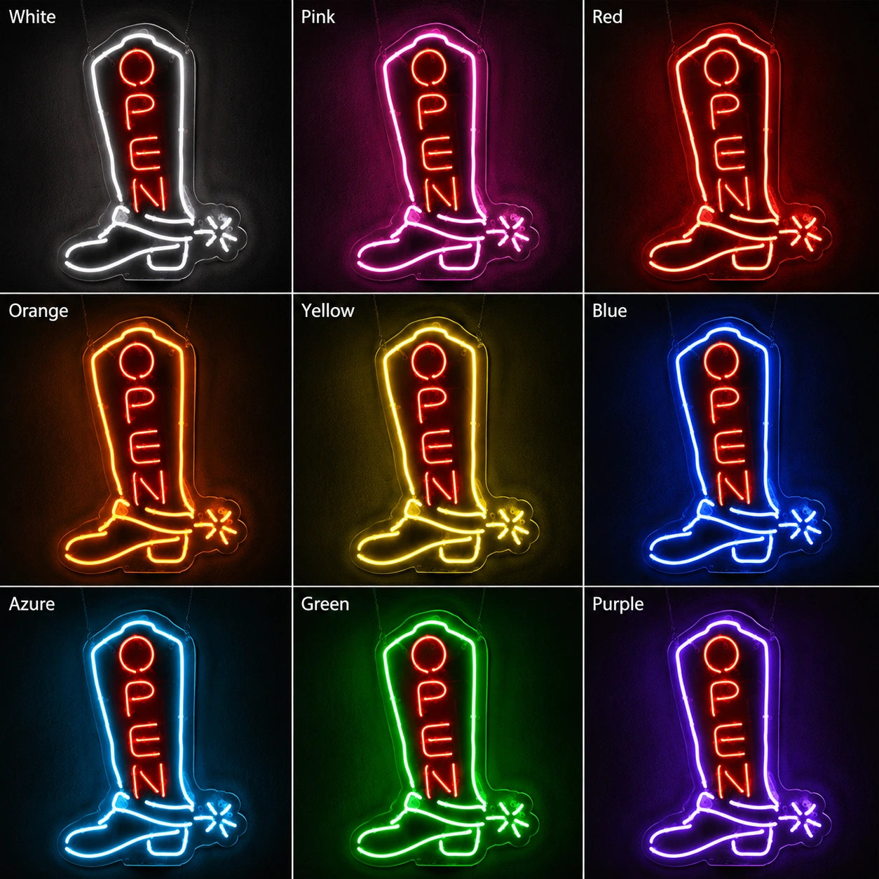 Open Cowboy Boot Neon Sign LED Neon Sign color grid