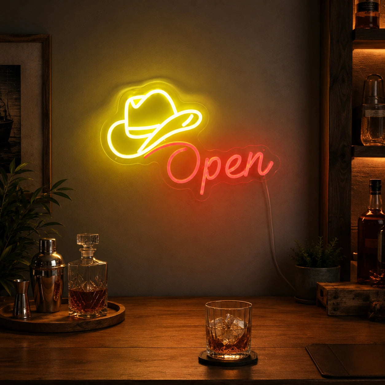 Open Cowboy Hat LED Neon Sign real lifestyle scene