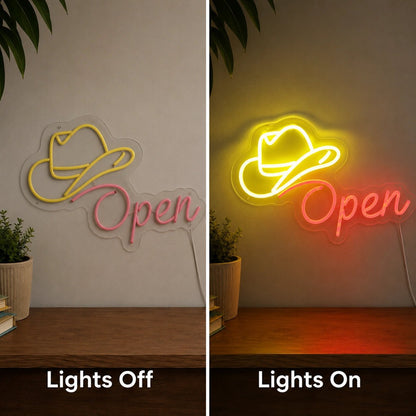 Open Cowboy Hat LED Neon Sign - Shineneon