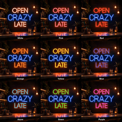 Open Crazy Late LED Neon Sign color grid