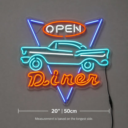 Open Diner Classic Car Neon Sign LED Neon Sign size image
