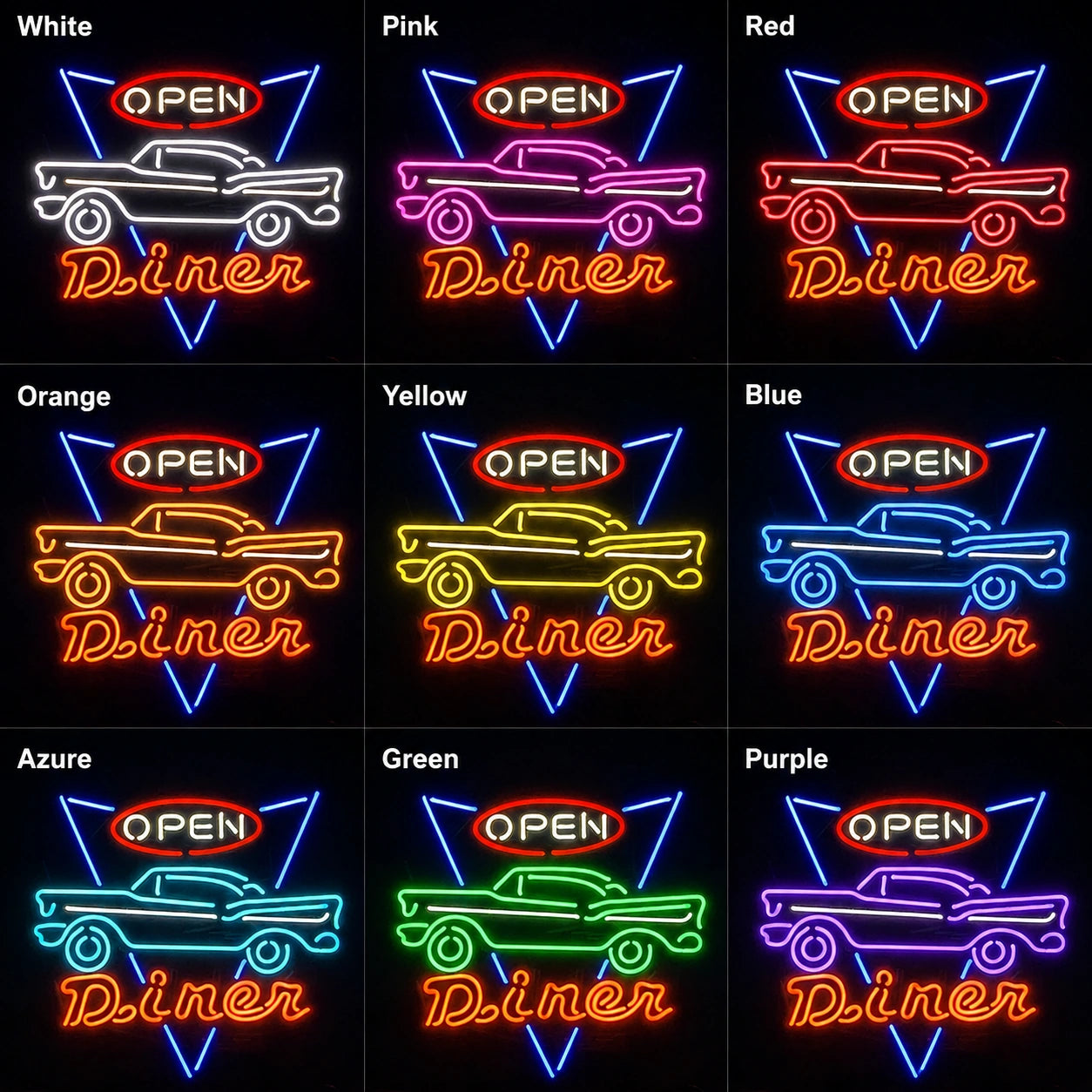 Open Diner Classic Car Neon Sign LED Neon Sign color grid