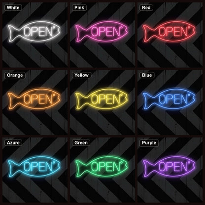 Open Fish LED Neon Sign Garage Man Cave Neon Sign color grid
