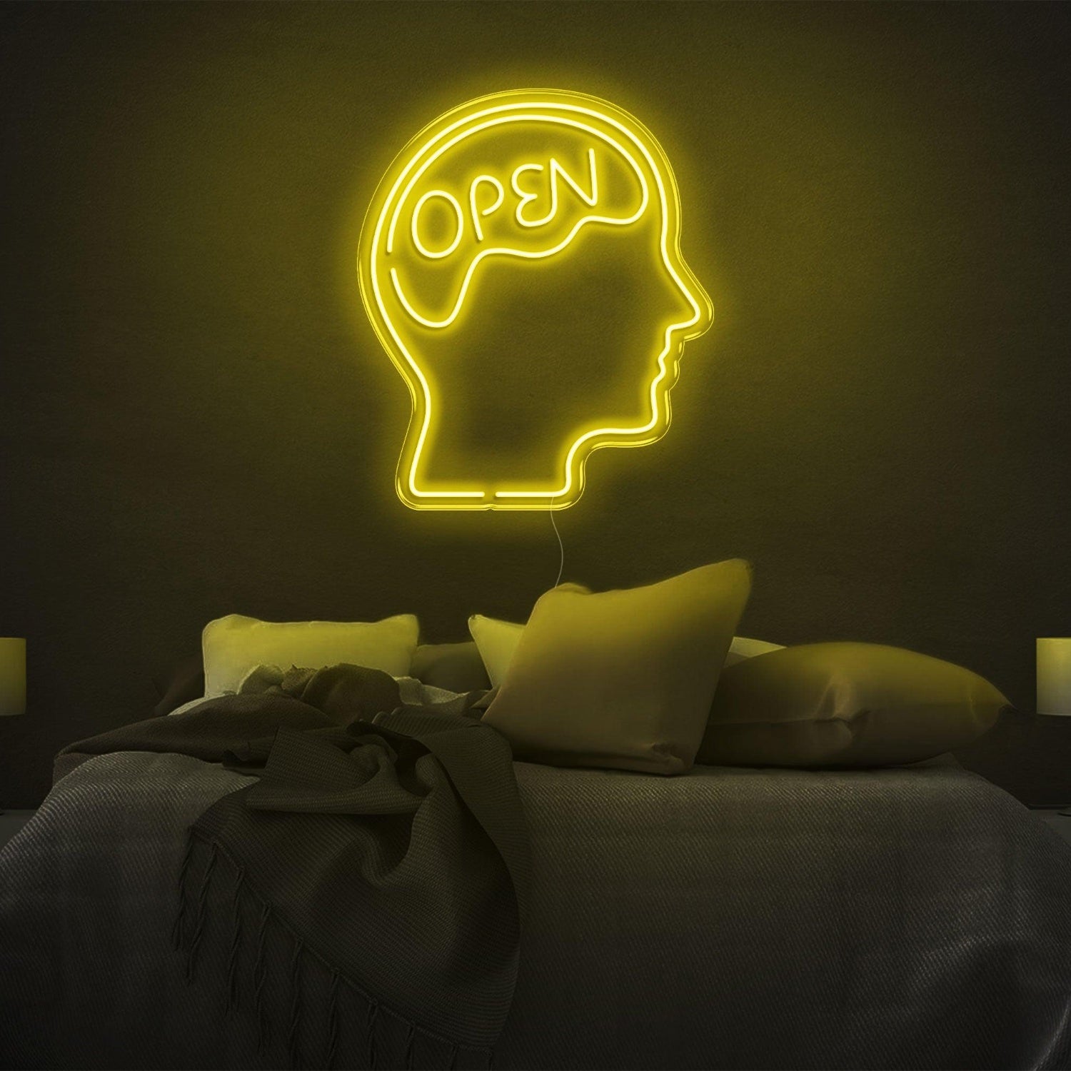 Open Head Brain Design Yellow Led Neon Sign For Modern Bedroom Wall Art | Shineneon