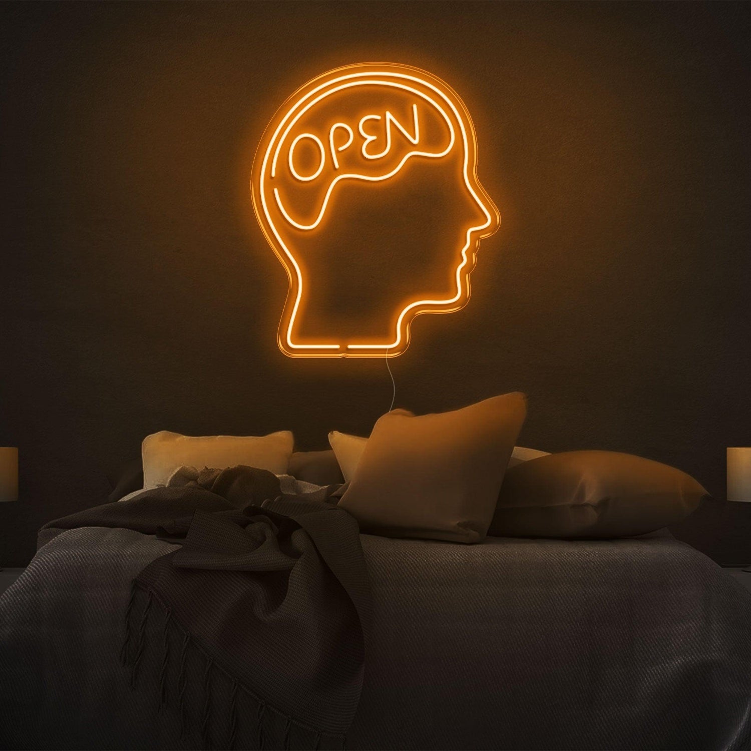 Open Head Brain Design Yellow Led Neon Sign For Modern Bedroom Wall Art | Shineneon
