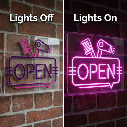 Open Interior Wall Decor LED Neon Sign - 06 Day Night Comparison