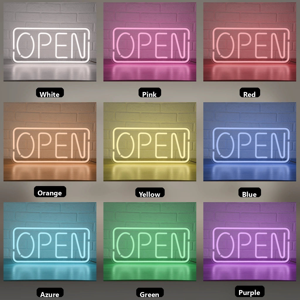 Open LED Neon Sign Home Decor - 05 Color Grid
