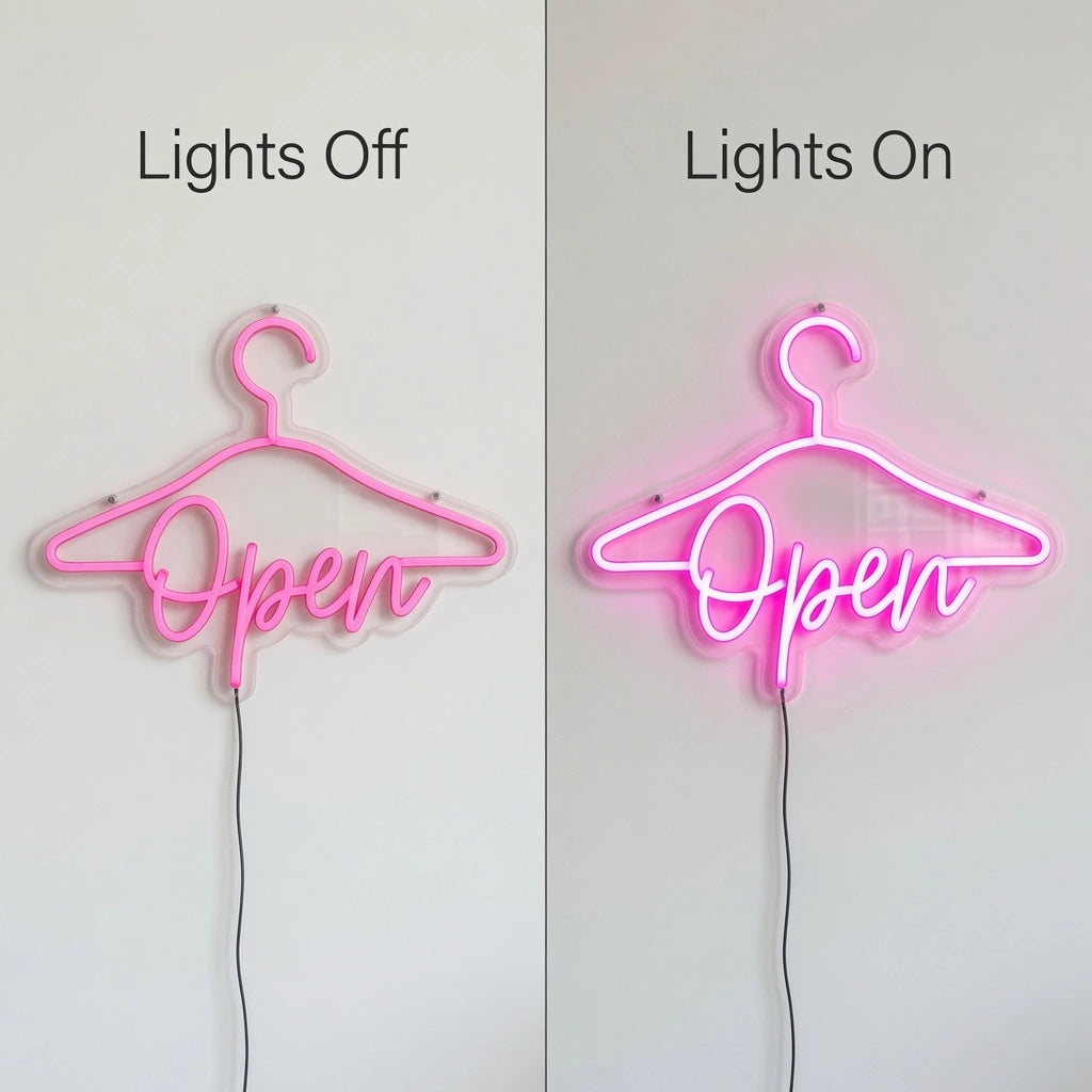 Open LED Neon Sign Home Wall Art - 06 Day Night Comparison