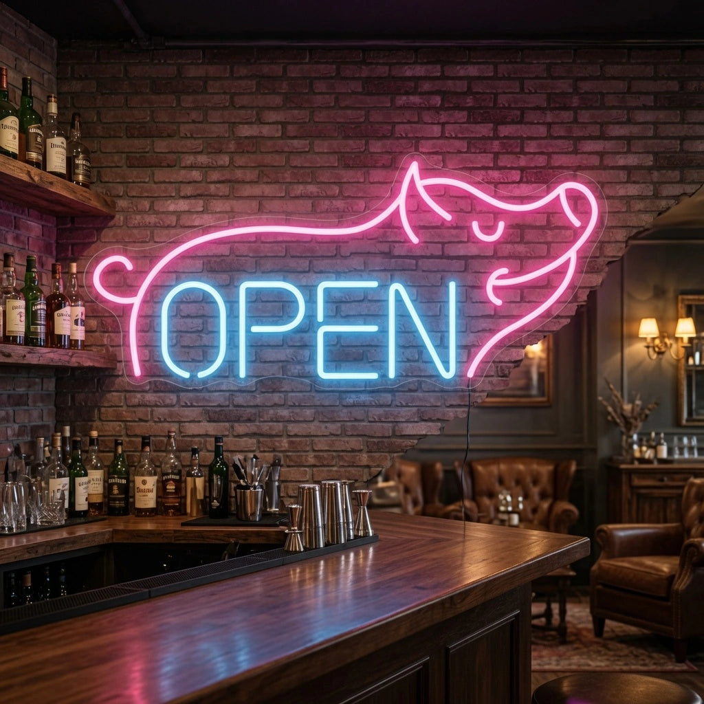 Open LED Neon Sign Living Room Decor - 03 Real Lifestyle Scene