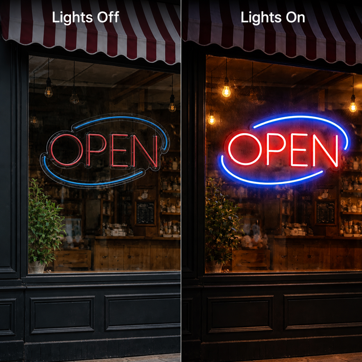 Open LED Neon Sign Wall Art Wall Neon Sign - 06 Day Night Comparison