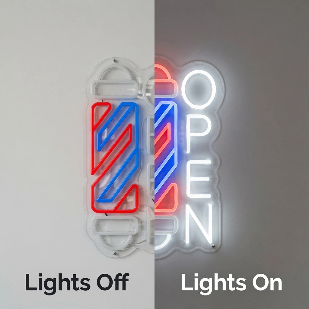 Open LED Neon Sign Wall Decor - 06 Day Night Comparison