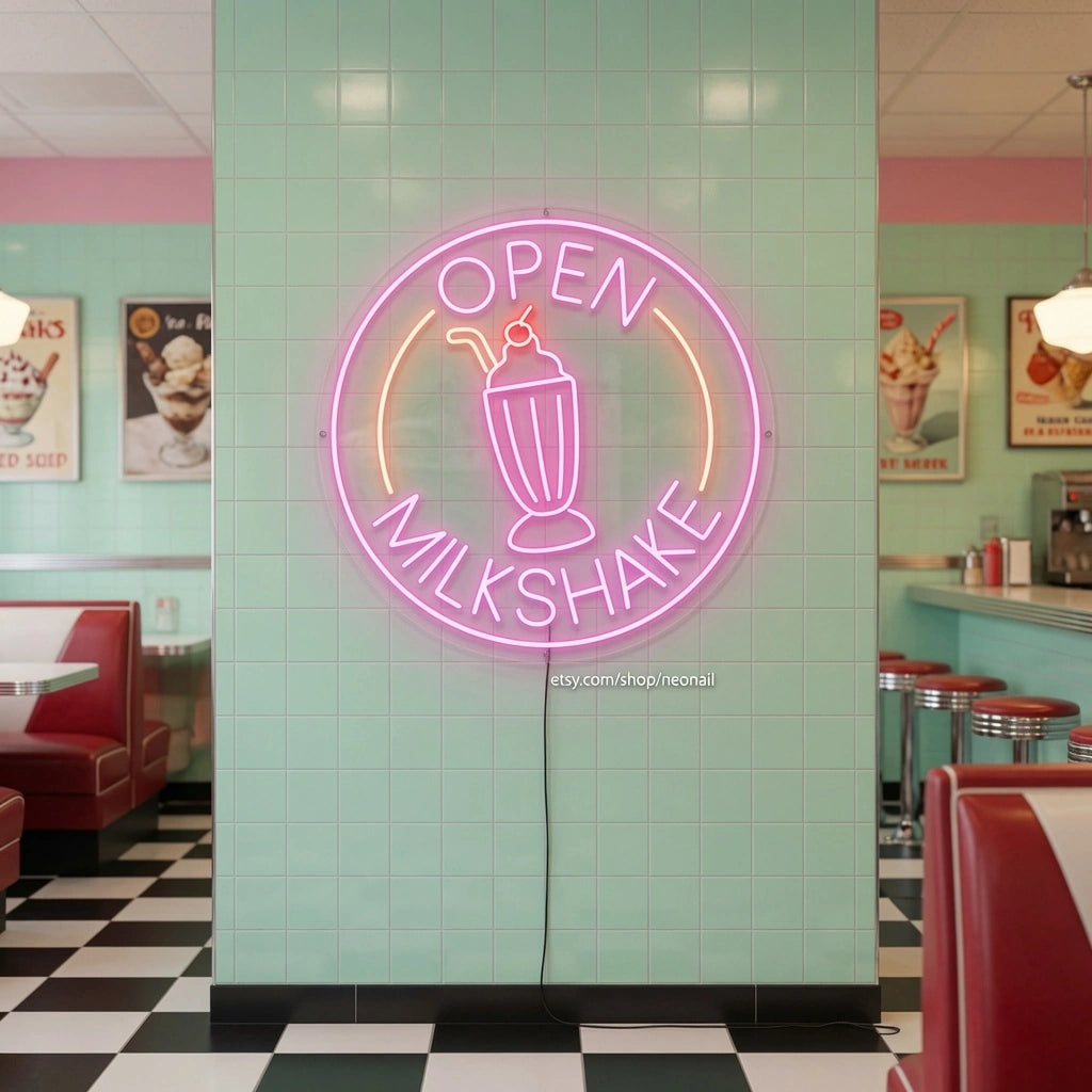 Open Milkshake Business LED Neon Sign - 03 Real Lifestyle Scene