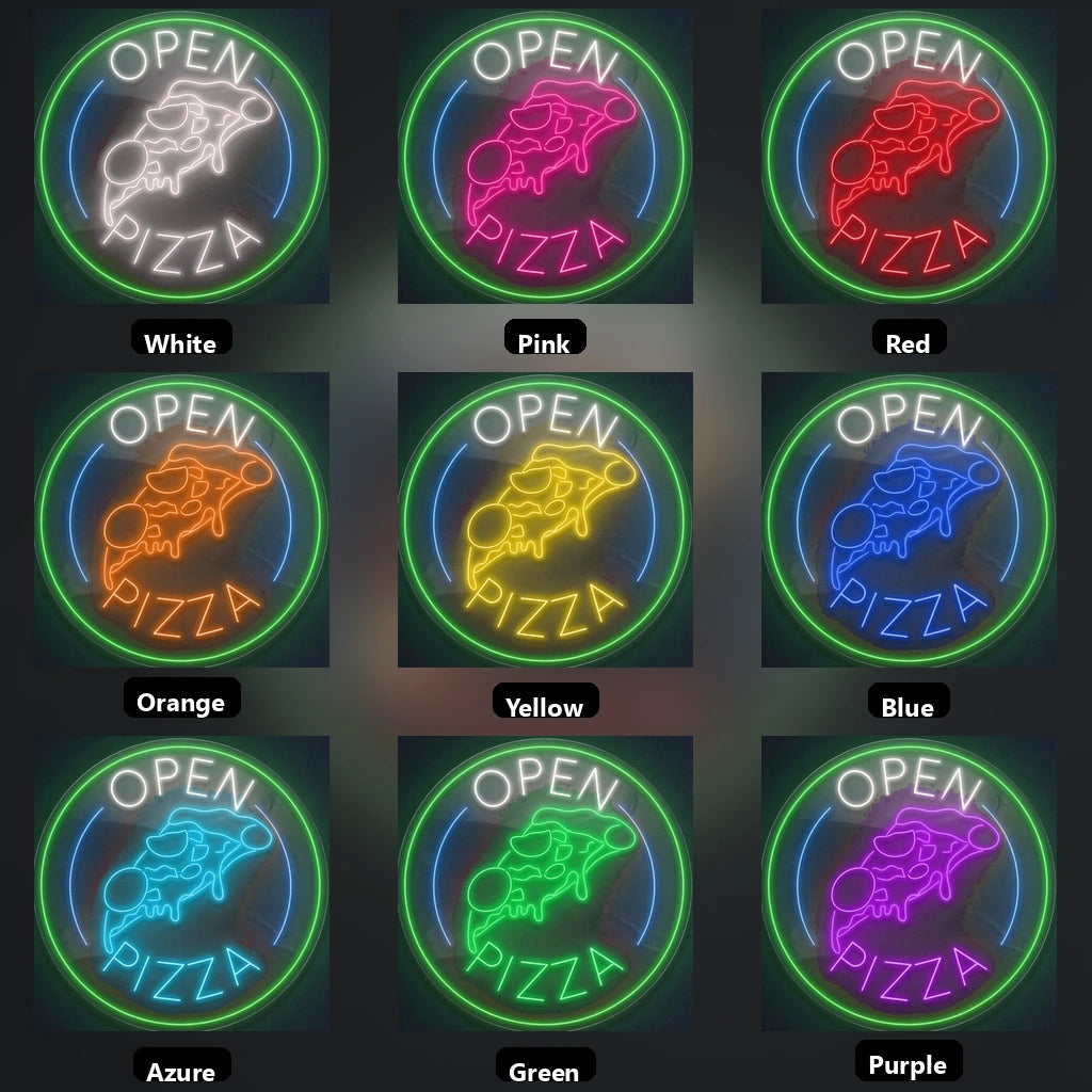 Open Pizza LED Neon Sign - 05 Color Grid