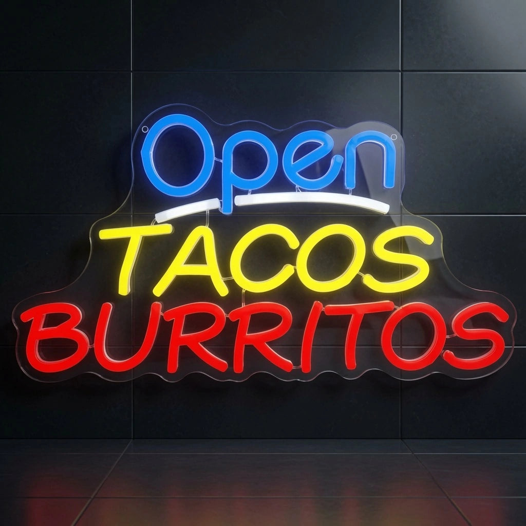 Open Taco S Burritos Wall Decor LED Neon Sign - 01 Original Product Image