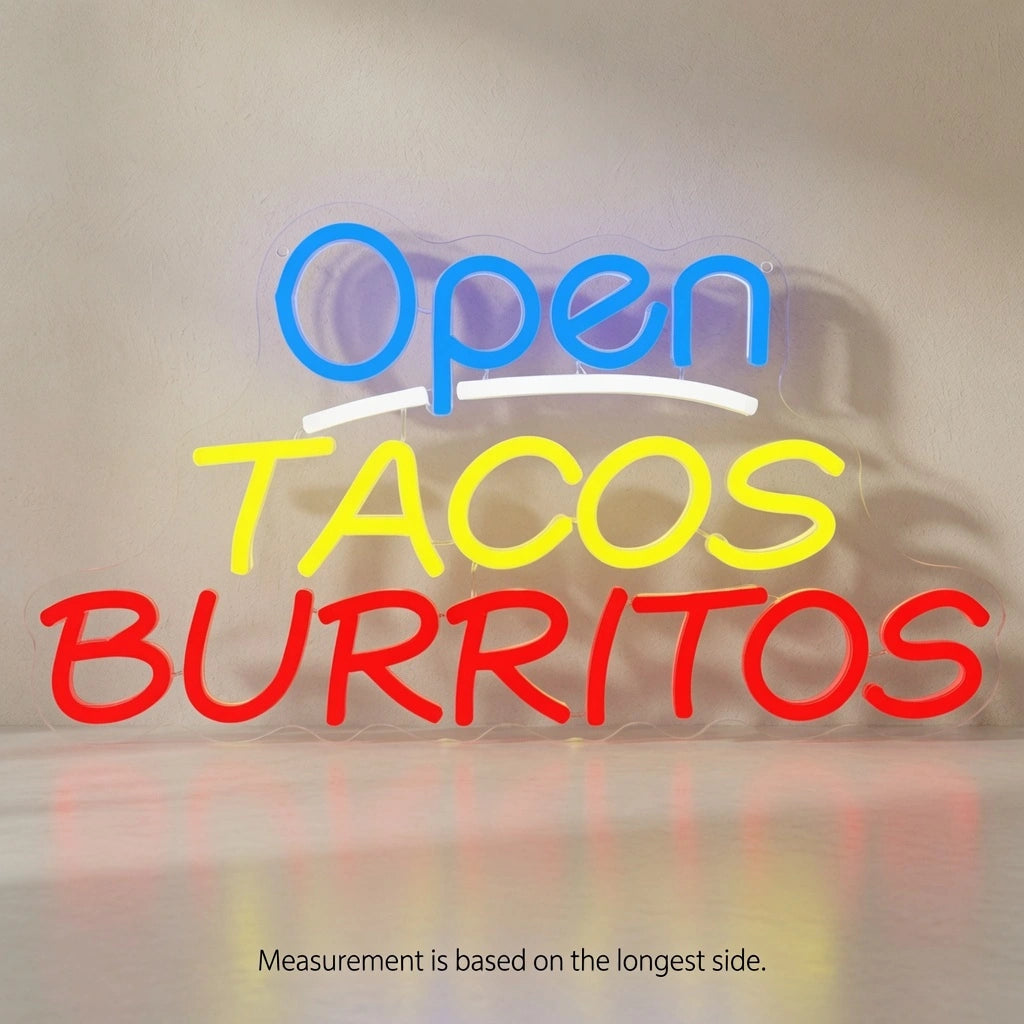 Open Taco S Burritos Wall Decor LED Neon Sign - 04 Size Image