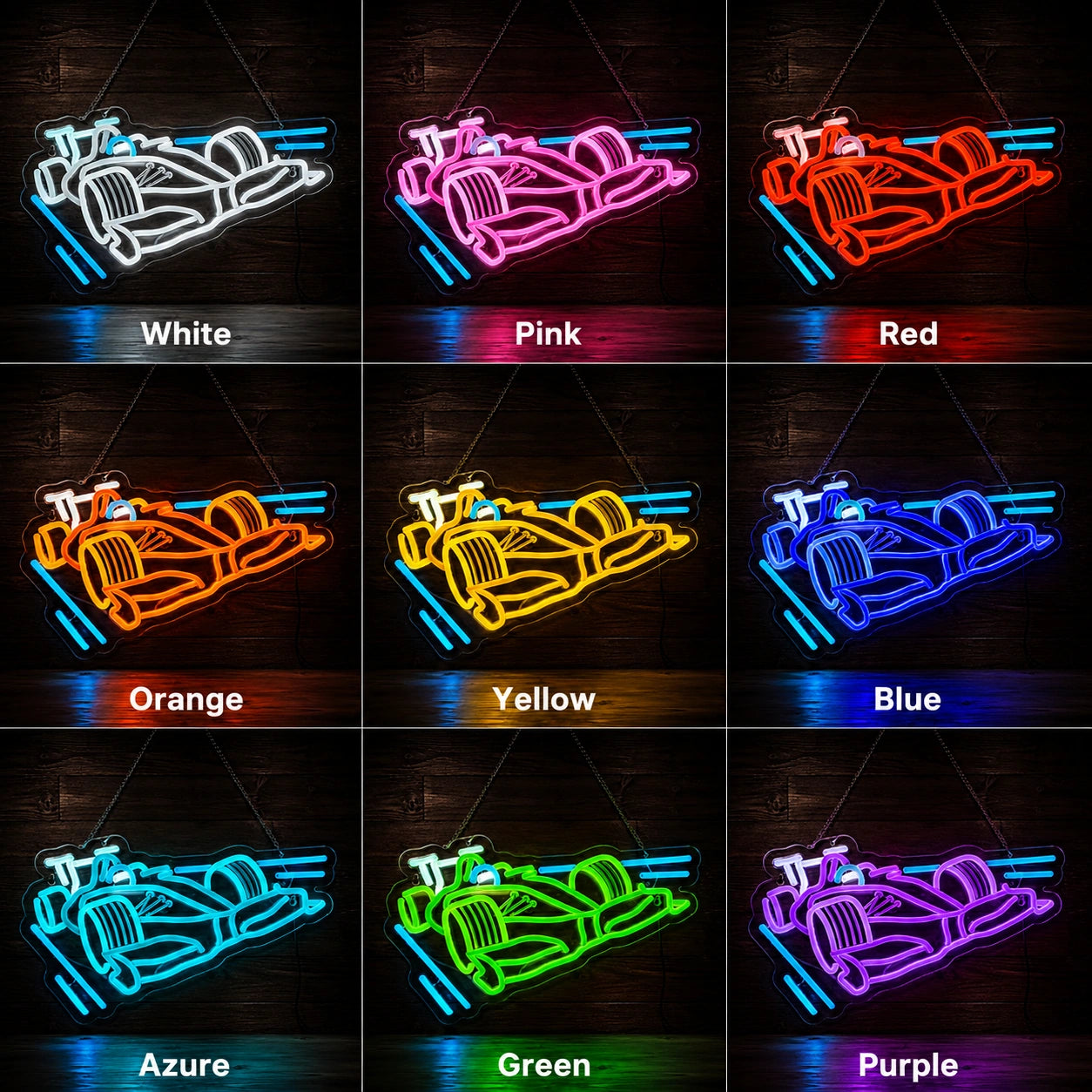 Open Wheel Race Car LED Neon Sign color grid