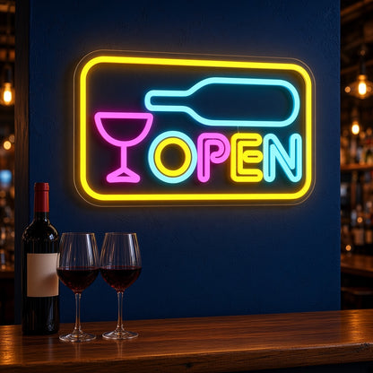 Open Wine Bar LED Neon Sign - advertising view