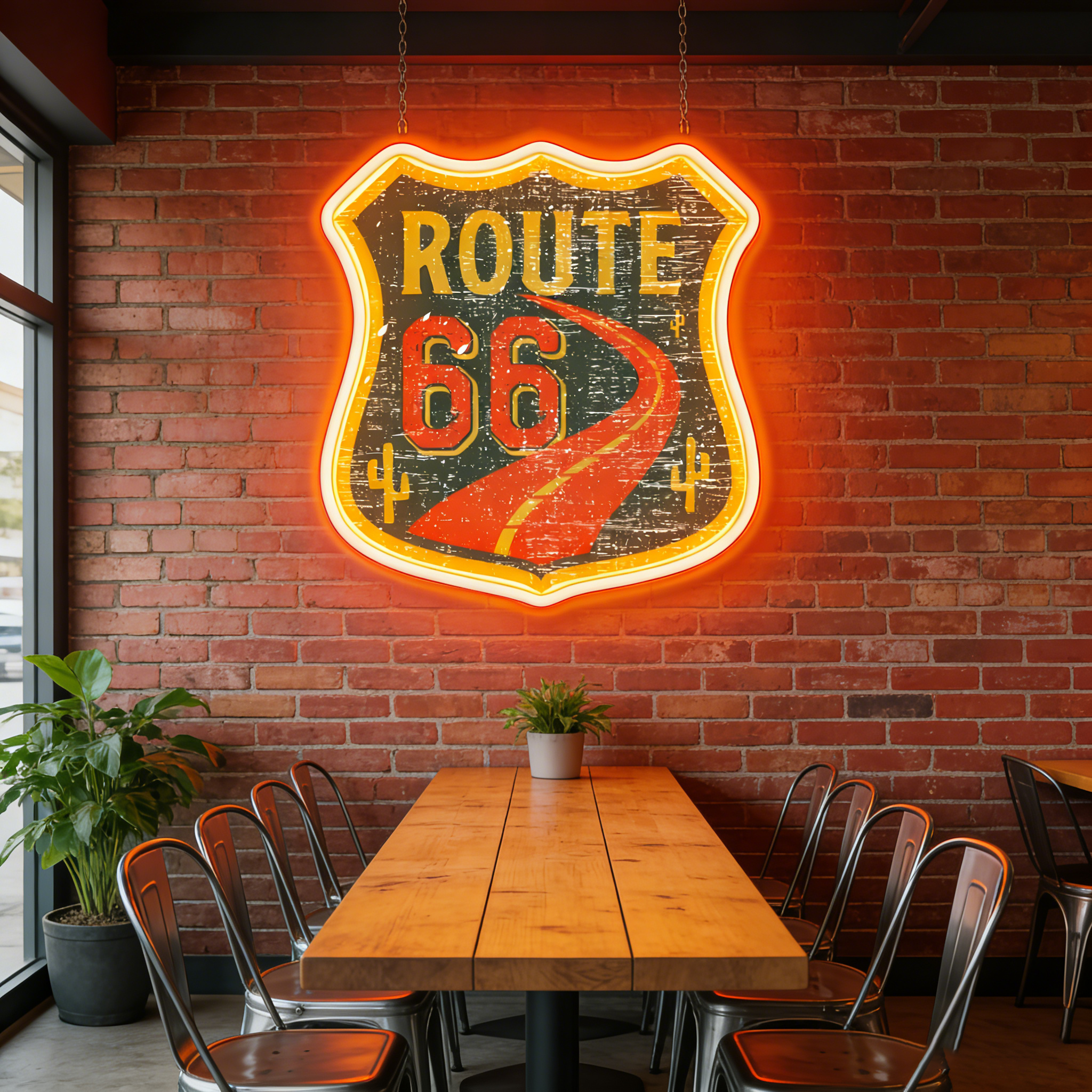 Orange Route 66 USB Led Neon Sign American Retro Road Trip Lover Home Bar Wall Art