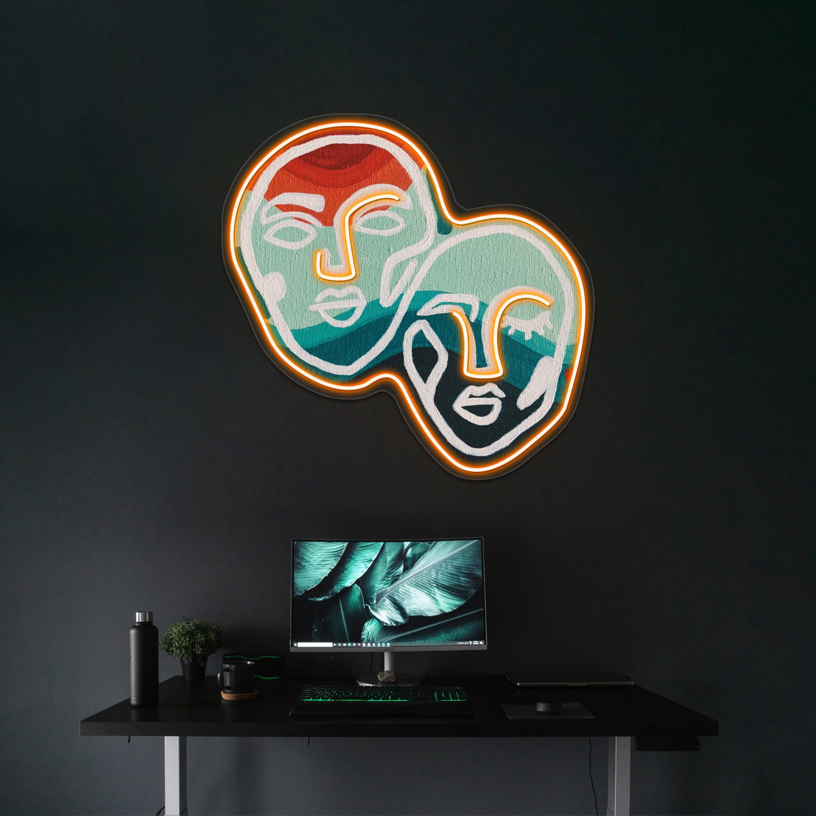 Orange And Blue Abstract Faces Wall Artwork Neon Signs Wall Artwork Neon Signs | Shineneon