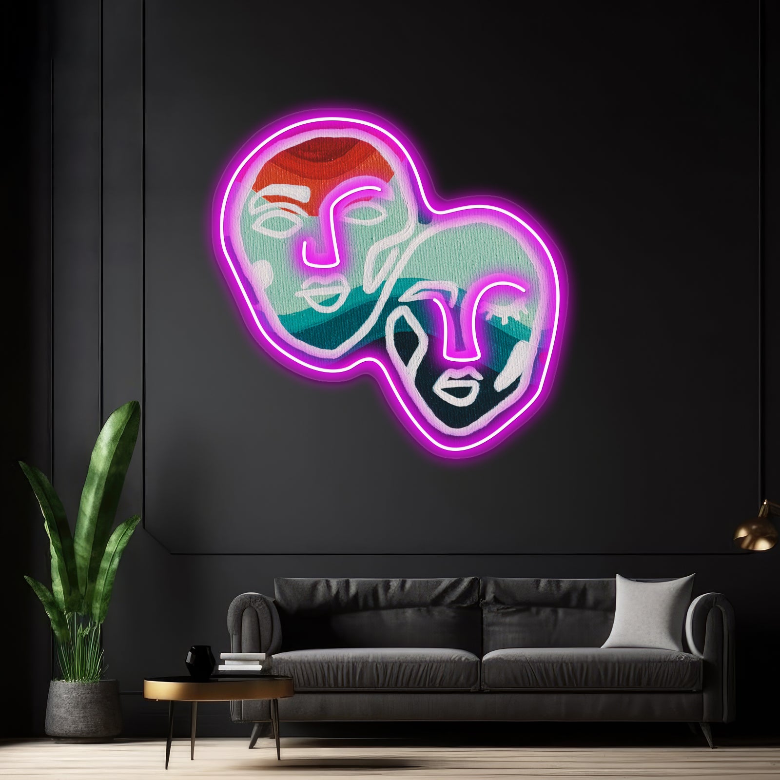 Orange And Blue Abstract Faces Wall Artwork Neon Signs Wall Artwork Neon Signs | Shineneon