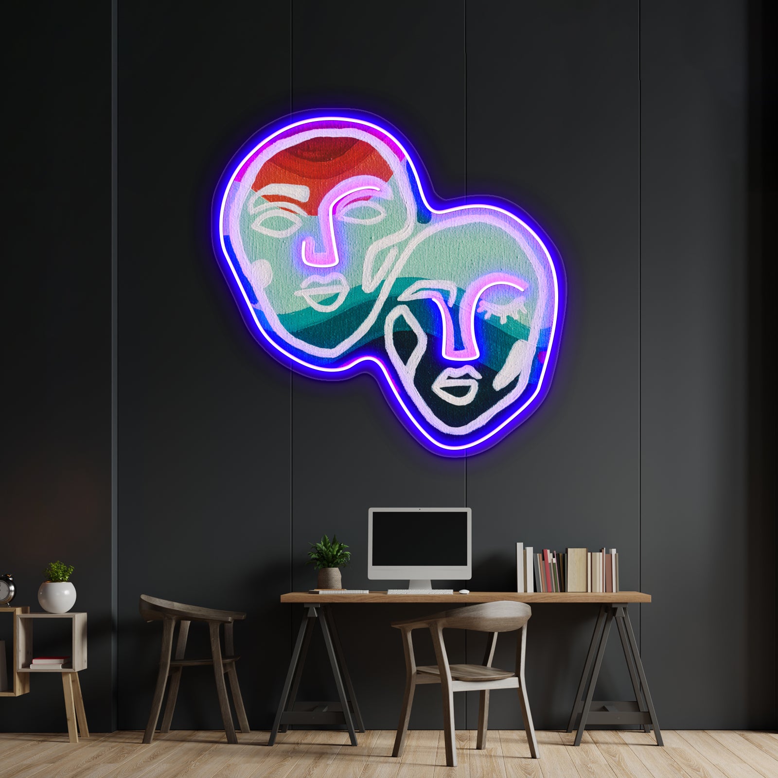 Orange And Blue Abstract Faces Wall Artwork Neon Signs Wall Artwork Neon Signs | Shineneon