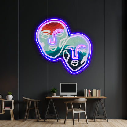 Orange And Blue Abstract Faces Wall Artwork Neon Signs Wall Artwork Neon Signs