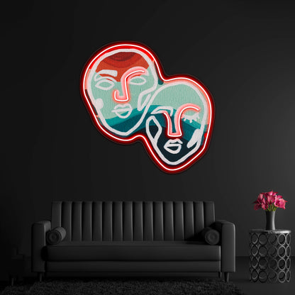 Orange And Blue Abstract Faces Wall Artwork Neon Signs Wall Artwork Neon Signs